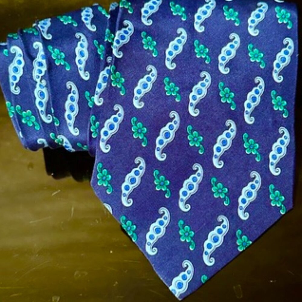 Valentino Blue Silk Tie Luxury Neckwear Couture  Mans Necktie Green Paisley
